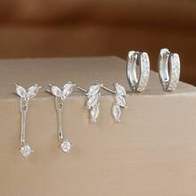 Bộ 3 đôi/6 chiếc khuyên tai vòng nhỏ đính đá Zirconia hình lá tinh xảo dành cho nữ, mạ vàng 18K, đính sụn độc đáo, có thể điều chỉnh, trang sức xỏ khuyên - Bộ bông tai 6 chiếc - Xem 7