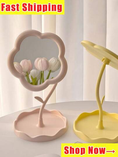 Ins Blumen Make-up Spiegel Mädchen Herz Tisch Make-up Spiegel für Frauen Schminktisch mit Nachbesserungsspiegel, Ins Tischblumenspiegel kreative Schlafzimmer Tisch hochattraktiver Make-up Spiegel Schminkspiegel. Schulanfang