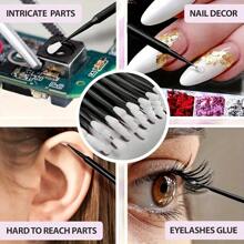500 piezas de micro cepillos para extensiones de pestañas y maquillaje - Cabezas de cepillo de precisión de 2,0 mm, cerdas blancas esponjosas, herramientas y accesorios de cosmética, aplicación de maquillaje | Diseño de mango elegante | Cerdas sintéticas duraderas