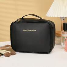 1 Peça Necessaire de Maquiagem Desmontável Multicamadas, Bolsa de Maquiagem de Couro Sintético à Prova d'Água de Grande Capacidade, Bolsa para Pincéis de Maquiagem Removível, Organizador Portátil de Viagem para Batom e Cosméticos, Adequado para Cosméticos e Artigos de Higiene Pessoal Durante a Viagem