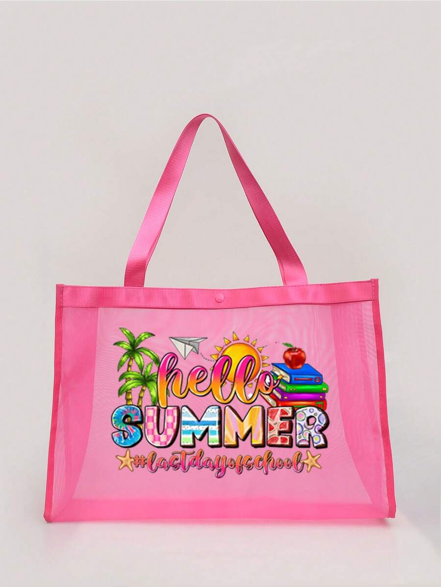 1PC Mesh Beach Bag Nylon Material Alphabet Printed Beach Mesh Tote Bag With Large Capacity,Use Tt Yourself Or Give Gifts To Others,Back To School Supplies Beach Bag ,Waterproof Backpack Vacation Bag For Friends,Mom,Teachers,Mother's Day Gift ,Summer Essentials ,Beach Essentials - Multicolor - View 1