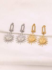 1 Paar 18 Karat vergoldete Edelstahl Vintage goldfarben U-förmige Sonnen Anhänger Ohrringe Schmuck Geschenke geometrische Sonnenstrahl Ohrstecker zum täglichen Tragen für Frauen