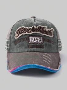 1pc Vintage Style Embroidered Letter Distressed Washed Hole Unisex Baseball Cap