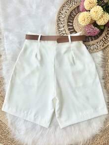 Tailored Bermuda Shorts For Women With Belt And Zipper And Bag - Branco-1 - 查看 2