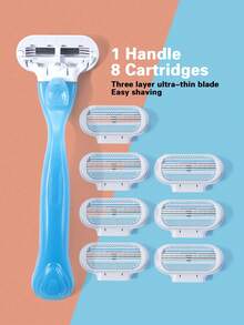 jifuli 女士比基尼手动剃须刀片脱毛剃毛三层不锈钢刀片可更换剃须刀头 - 彩色 - 查看 2