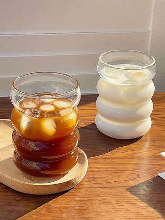 1pc/3pcs 350ml 10.14oz Caterpillar Glass Cup,Ripple Glass Cup,Glassware,Creative Glass Cups,Vintage Drinking Glasses,Ribbed Glassware,Wave Shape Transparent Glass Cup,Straw Glass Cup,Beverage Glasses,Creative Glass Cup,Cocktail Glass