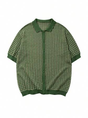 男女款休闲宽松 Polo 领短袖针织开衫，春夏