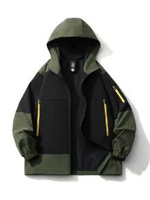 Áo khoác thể thao dài tay cỡ lớn dành cho nam, áo khoác ngoài trời mùa xuân thu có mũ trùm đầu, thích hợp cho leo núi và thể thao. - màu đen - Xem 3