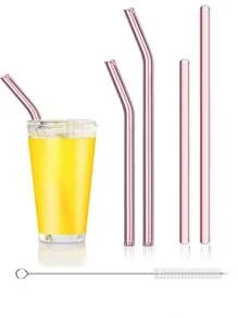 16 Stücke bunte Glasstrohhalme mit 2 Reinigungsbürsten - 8mm wiederverwendbare Trinkhalme, 4 gerade & 4 gebogen, Partyzubehör für Smoothies, Cocktails, Eiskaffe, perfektes Geschenk für Zuhause, Hochzeiten oder Veranstaltungen, Schulanfang Zubehör