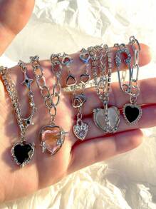 5pcs Y2K Accessories Fashion Heart Water Drop Pendant Necklace Pink Crystal Egirl Sweet Cool Clavicle Chain Aesthetic Jewelry Valentines