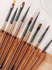 1pc Japanese Style Brown Series Nail Art Brush, Gradient Liner Brush, Suitable For Nail Salons Or Home Use