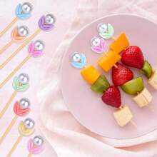 [Quantity Options] Bamboo Flower Bud Mixed Color Decorative Bamboo Skewers, With Flower Top, Simple Ins Style, For Hamburger, Fruit, Food Decoration, Party, Wedding, Back To School, Gathering, Gift, Healthy Handling Of Food