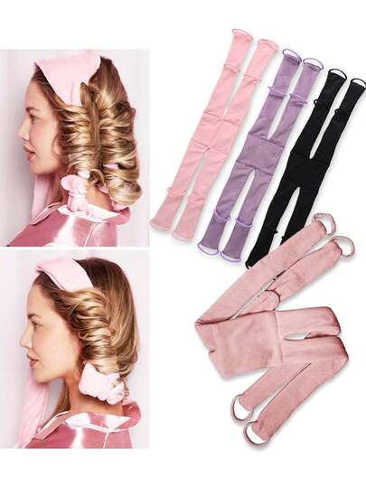 1 pièce Fer à friser doux et pliable 4-en-1, créant des grandes et petites vagues. Bigoudis sans chaleur pour boucler les cheveux pendant la nuit. Ensemble de rubans bouclants doux sans chaleur avec pinces à cheveux pour un look brushing sur cheveux longs et courts. Accessoires de coiffure