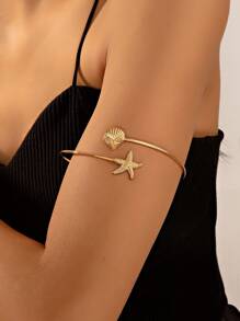 1 Stück Sommer Ozean Urlaub Stil Seestern geformter Armreif mit Kunstperle und verstellbarer Öffnung als Oberarm Armband