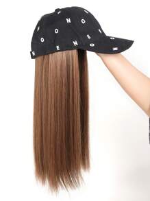 16 英寸长直发合成假发棒球帽接发帽假发黑棕色可调节女士假发