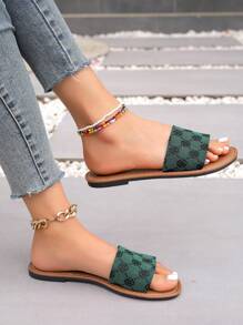 Women Casual Round Toe Daisy Flower Lightweight Slide Sandals