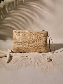 Tropiscape 1 件装女士草编手拿包，波西米亚风夏季沙滩草编钱包，拉链腕包，适合各种场合，例如工作、商务、约会、日常和旅行，都是不错的选择。无论是在旅行途中、日常生活中还是其他场合，它都是送给伴侣、家人和朋友的绝佳礼物。沙滩包，非常适合夏季、度假和日常使用，旅行必备，适合海滩、秋季、圣诞节、冬季等各种场合，也是圣诞礼物的理想之选。