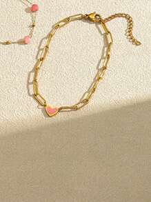 1 Stück Blogger Stil Armband aus Naturstein und rostfreiem Stahl in Unendlichkeitsform, vergoldet, wasserdicht, verstellbar, rosa Herz Kette, Modeschmuck, bohemian Vibe für Frühling/Sommer