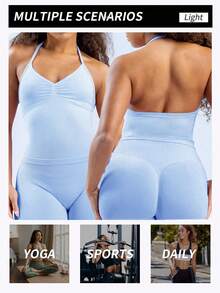 Yefecy New Impact Sports Yoga Vest Women's Fitness Yoga Top Gym Clothes Workout Backless Scrunch Built-In Bra With Cups Tops - Baby Blue - View 6