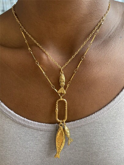 Stainless Steel Fish Pendant Necklace, Minimalist High-End Beach Ocean Style, Titanium Steel Jewelry