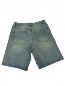 男士做旧复古水洗牛仔七分百慕大短裤，宽松裤腿街头夏季百慕大短裤