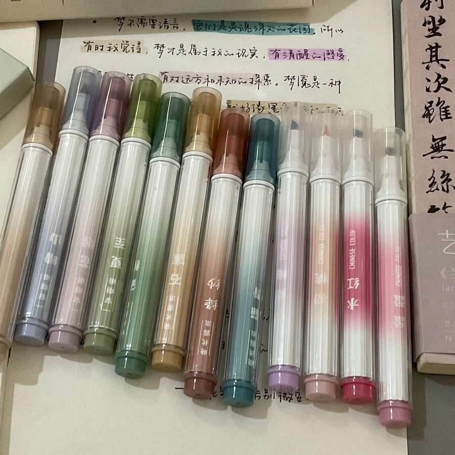 4 支/盒蓝色夜光软头荧光笔，护眼霓虹绘图笔，适用于绘画、日记、涂鸦、水彩画，适合返校使用