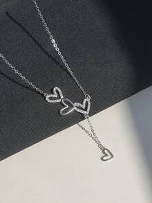 Interlocking Heart-Shaped Clavicle Chain Sterling Silver Necklace, Studded With , Ins Elegant And Unique Design, Exquisite And Simple Style, Versatile For Female Friendship