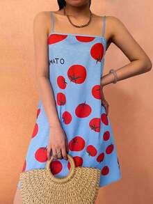 Sea Starshine 女士波西米亚风无袖露背番茄印花休闲度假沙滩连衣裙，春夏款 - 藍色 - 查看 2