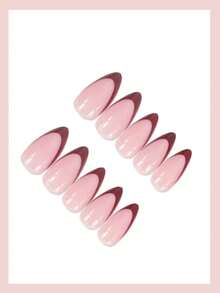 24 Stück kurze mandelförmige Nagel Aufkleber, rote französische Spitze, minimalistischer Stil, volle Abdeckung, geeignet für Frauen & Mädchen für den täglichen Gebrauch, Sommer Nagel Accessoires