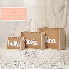 Personalized Bridesmaid Tote Bags, Custom Linen Gift Bags, Beach Tote Bags, Bachelorette Party Bags, Bridesmaid Invitation Gifts, Wedding Gift Bags, Mother's Day Gifts, Multi-Purpose, Large Capacity, Multi-Functional, Colorful, Cute, Adorable, Simple, Fun, Kawaii, Millennial Style, Minimalist, Commuting, Business Casual, Basic Styles, Customized, Personalized - Brown - View 5