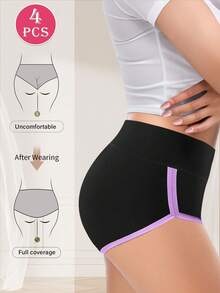 4pcs High Waist Panties For Women, Colorblock Design, Soft & Breathable Briefs - Nhiều màu - Xem 2