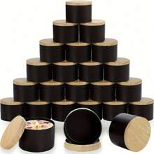 Conjunto de 48 peças para fazer velas, incluindo 6 frascos pretos de vela com tampa de madeira de 4 oz, com adesivos para pavio, 16 pavios, 20 adesivos para segurar os palitos de vela e 6 suportes de pavio para artesanato de velas DIY, artes e ofícios, ótimo para iniciantes e hobbistas, perfeito para presentes de Natal, Halloween, Páscoa, Ação de Graças e Dia dos Namorados!