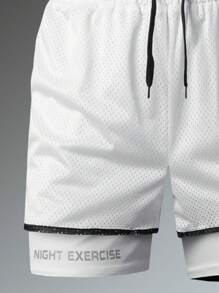 1 pieza Pantalones cortos de verano para hombre, transpirables y de secado rápido, shorts informales elásticos para fitness y running con estampado de letras