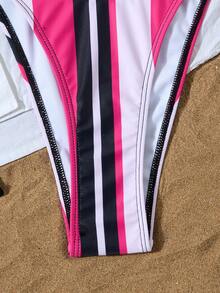 Nouveau 2 pièces/Set Maillot de bain Bikini pour femmes, Maillot de bain avec dos nu, fleurs Ditsy avec accent métallique - Rouge - Voir 4