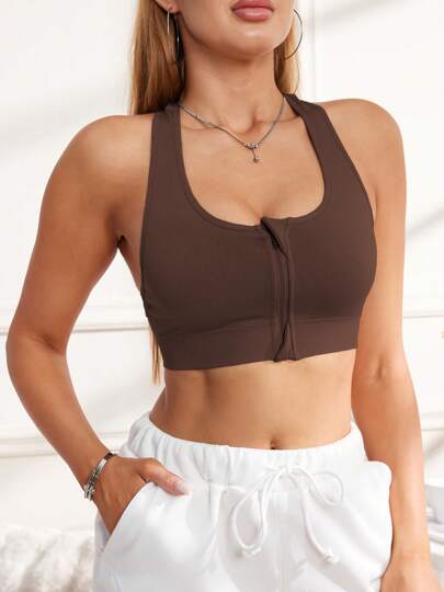 1pc Zipper Sports BH Removable Padded Seamless Elastic Activewear view 3