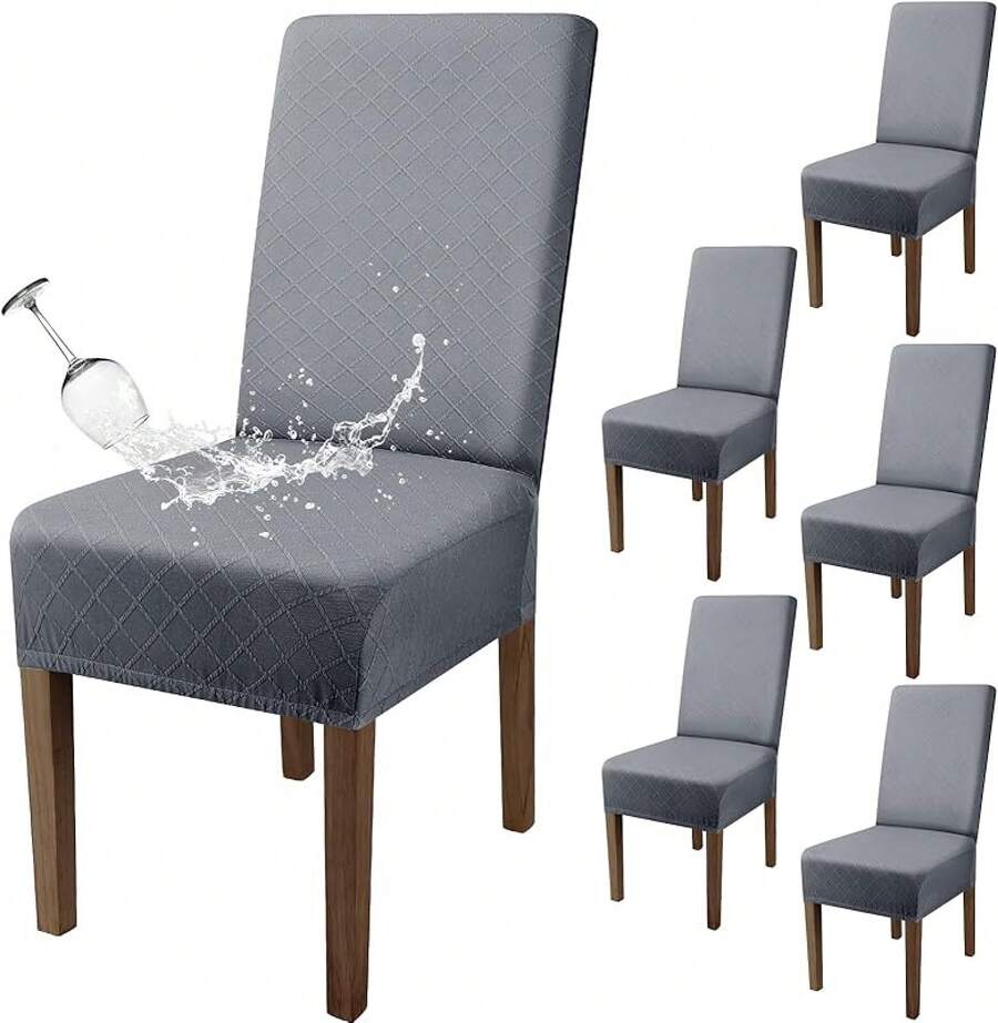 Fundas para sillas Pack de 6 fundas para sillas de comedor Removibles Y Lavables Fundas Decorativas de Sillas de Comedor Duradera Poliéster funda para sillas,para Comedor, Hotel, Comedor, Ceremonia - Gris Claro - Ver 1