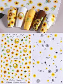 2 件优雅黄色向日葵蒲公英指甲贴花 3D 夏季花朵贴纸适用于指甲艺术用品 DIY 自粘设计美甲配件家庭沙龙用品