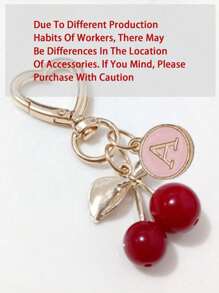 Fashion High Quality Cute Cherry Golden Butterfly Bag Charm- Cherry Key Fashion Backpack Pendant Decoration, Keychain, Bag Charm Alloy Pendant A-Z Letter, Headphone Pendant, Car Charm, Decorative Charm, Cherry Keychain, Bag Accessories, With Clip For Bag, Sparkling Resin & Metal Accessory For Purses And Bags For Women, Backpack Accessories Valentine's Day Anniversary Gift, Birthday Gift Backpack For School