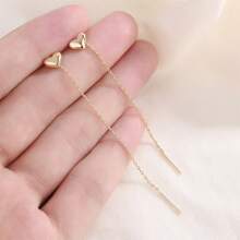 2 Peças Brincos de Corrente Dourada em Forma de Coração Simples e Elegantes, Brincos com Borla em Forma de Coração Minimalista, Joias da Moda para Meninas
