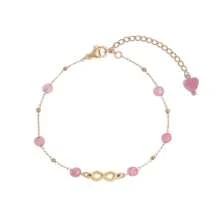 1 Stück Blogger Stil Armband aus Naturstein und rostfreiem Stahl in Unendlichkeitsform, vergoldet, wasserdicht, verstellbar, rosa Herz Kette, Modeschmuck, bohemian Vibe für Frühling/Sommer