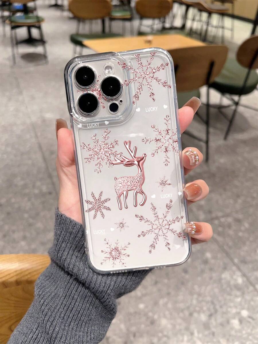 创意雪花鹿图案轻巧耐用高端商务手机壳,防刮花,国际版,非国内版 - 彩色 - 查看 1