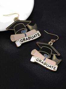 1 Pair Graduation Cap Shaped Earrings, Creative Student Scroll & Doctoral Cap Graduation Memento Gifts, Unique Design Graduation Earrings