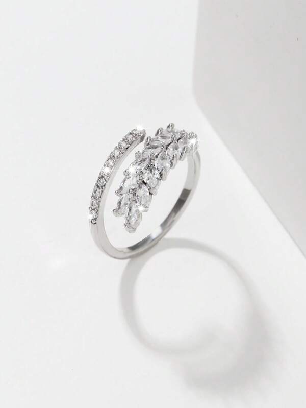 1pc Elegant Minimalist Colorful Cubic Zirconia Leaf Decor Ring Gold Jewelry For Women Daily Casual Wear Or Party Accessories