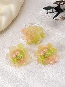 Set de 3 piezas de pendientes y anillo con diseño floral degradado verde minimalista, adecuado para uso diario y festivo de las damas