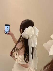 1 件超大网状蝴蝶结丝带弹力爪夹发饰，优雅大气的美学设计，适合日常佩戴、派对、婚礼、订婚活动爪夹发夹发夹