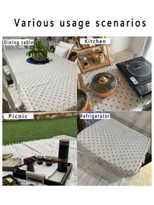 1pc Blue Daisy Rectangular Tablecloth, Suitable For Farmhouse Home Decor, Dining Table, Bedside Cabinet, Coffee Table, Family Dining Room, Kitchen, Dinner, Party, Birthday, Holiday, All Seasons, Autumn Decor - Multicolor - View 10