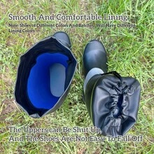 Unisex Rain Boots, Black & Green, Outdoor Fishing Shoes, Tall Rain Boots, Steel Studded Wellies - Black - View 8