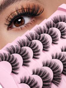 Nuevos 7 pares de pestañas postizas artificiales rusas D-Roll de aspecto natural y esponjoso, pestañas postizas clásicas de ojo de gato, pestañas postizas dramáticas 5D de aspecto natural y suave, extensiones de pestañas naturales que crean el look talla grande hermoso, imprescindibles para el trabajo, fiestas, vida, festivales y viajes