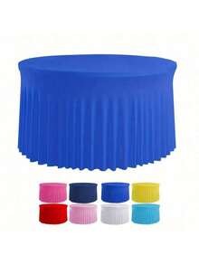 1pc Elastic Round Table Skirt - Vibrant Red Knitted Polyester Blend, Suitable For Kitchen & Dining Table, Machine Made, Durable & Stylish - Multicolor - View 17