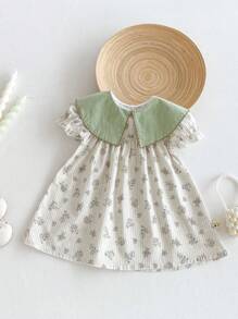 Robe d'été à col montant et volant avec fleurs ditsy pour bébé fille